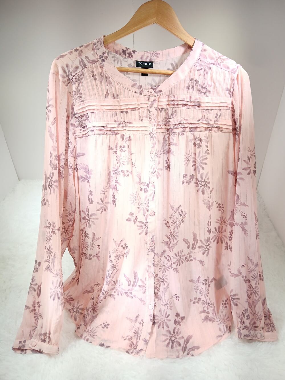 Torrid Pink Floral Crinkle Chiffon Long Sleeve Blouse - 2XL